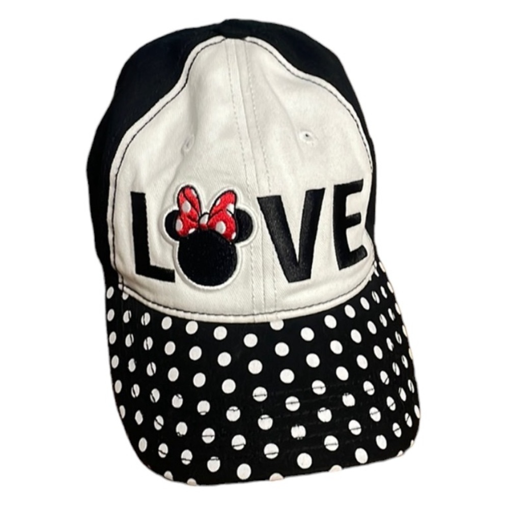 Disney Minnie Mouse Love adjustable baseball hat black, white & red polka dot